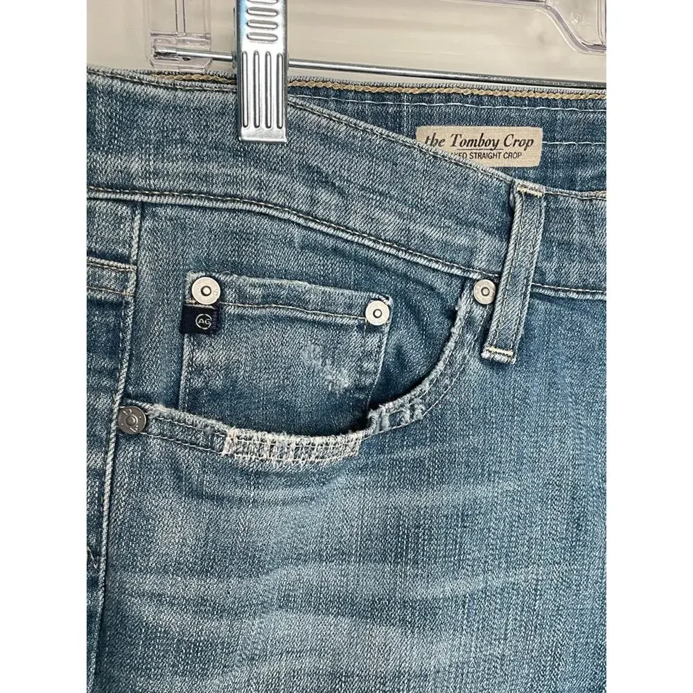 AG Adriano Goldschmied Women’s 29R Tomboy Crop Jeans Relaxed Straight Distressed